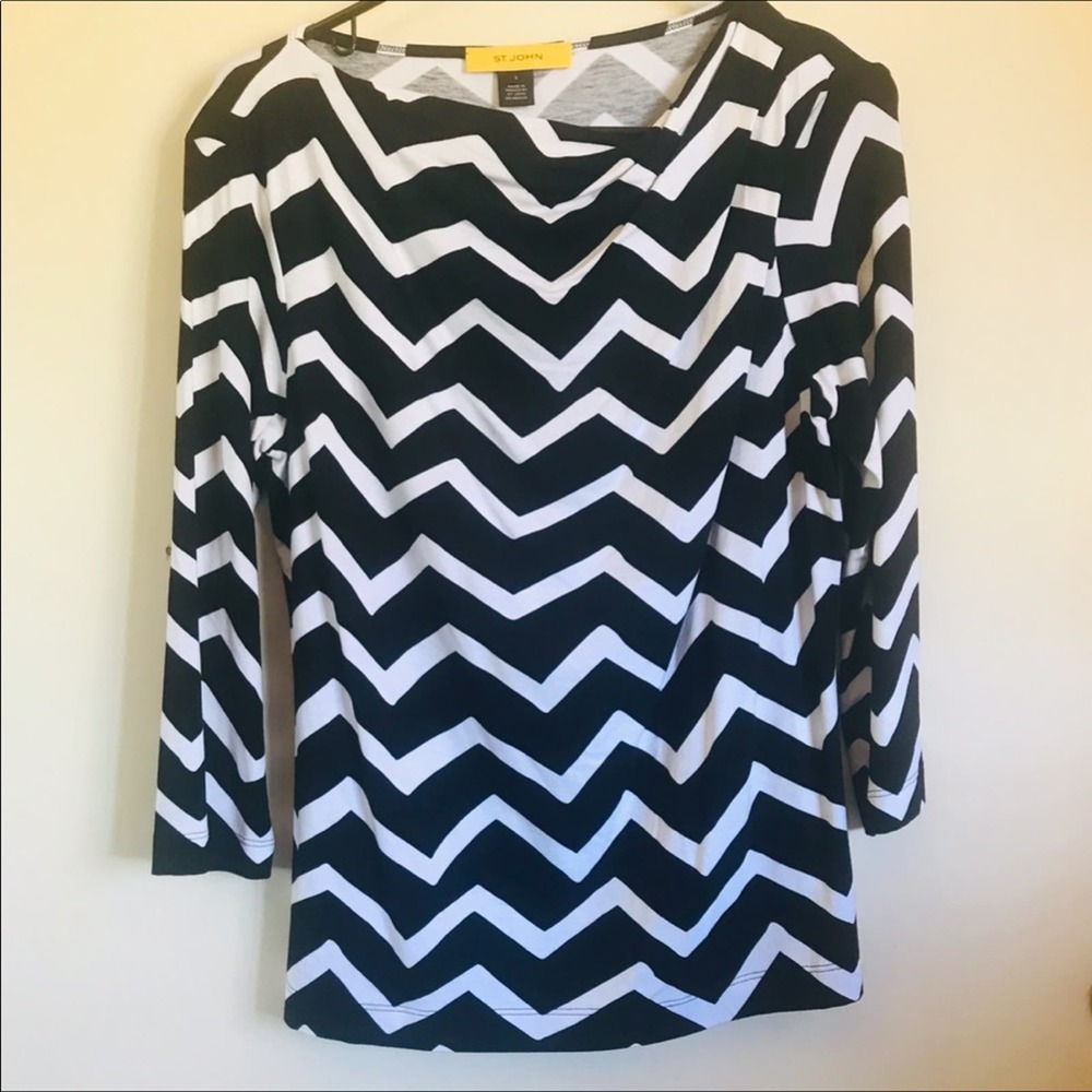 St. John 3/4 Sleeve Chevron Black/White Top Small
